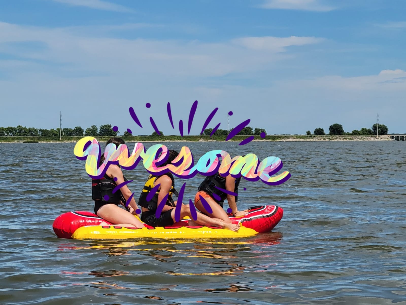 Airhead Hot Dog Towable Tube for Boating, 1-5 Rider Inflatable Boat Tube for Water Tubing, Full Nylon Cover, EVA Padding, Foam Padded Handles w/Neoprene Knuckle Guard, Speed Safety Valve customer photo 1