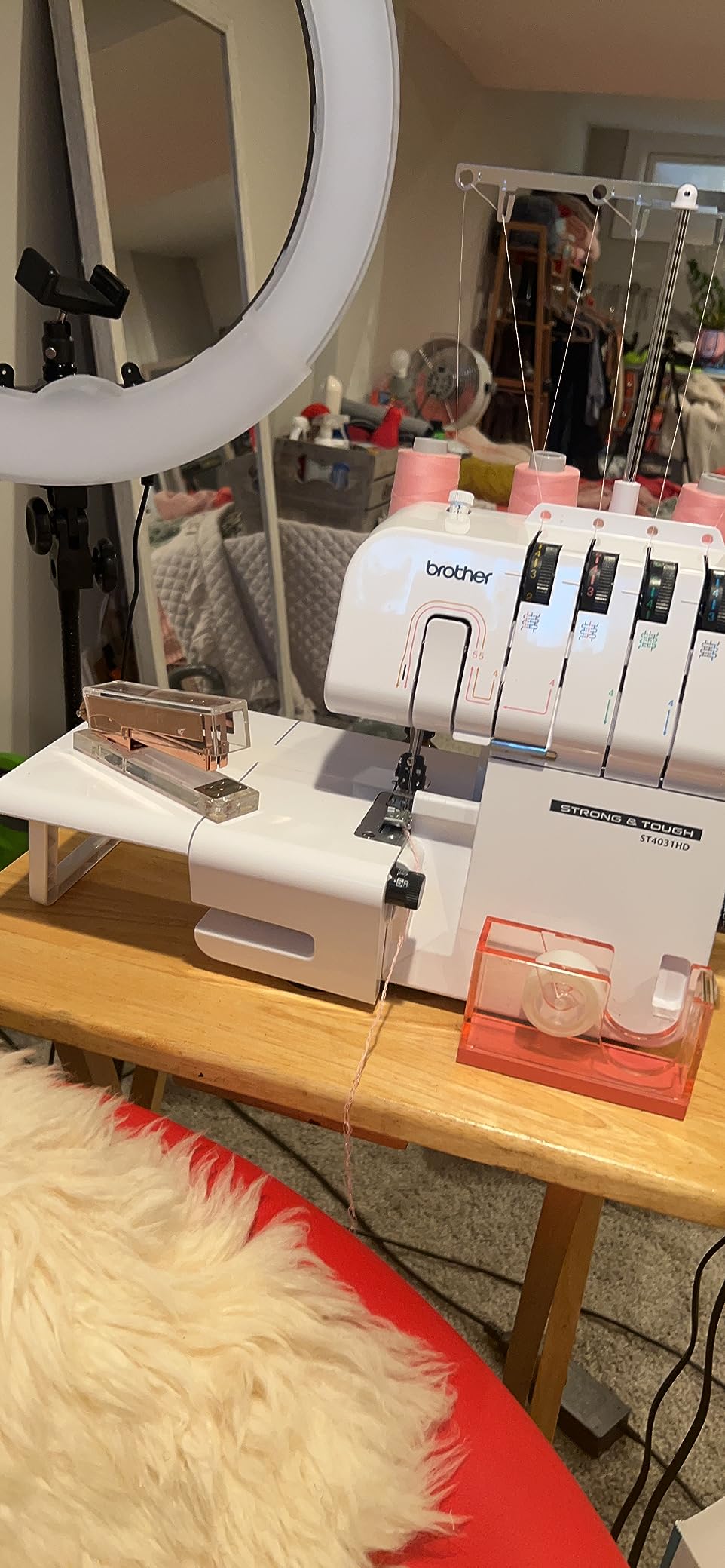 Brother ST4031HD Serger, Strong & Tough Serger, 1,300 Stitches Per Minute, Durable Metal Frame Overlock Machine, Large Extension Table, 3 Included Accessory Feet, 12.99 x 14.37 x 17.01 in., White customer photo 1