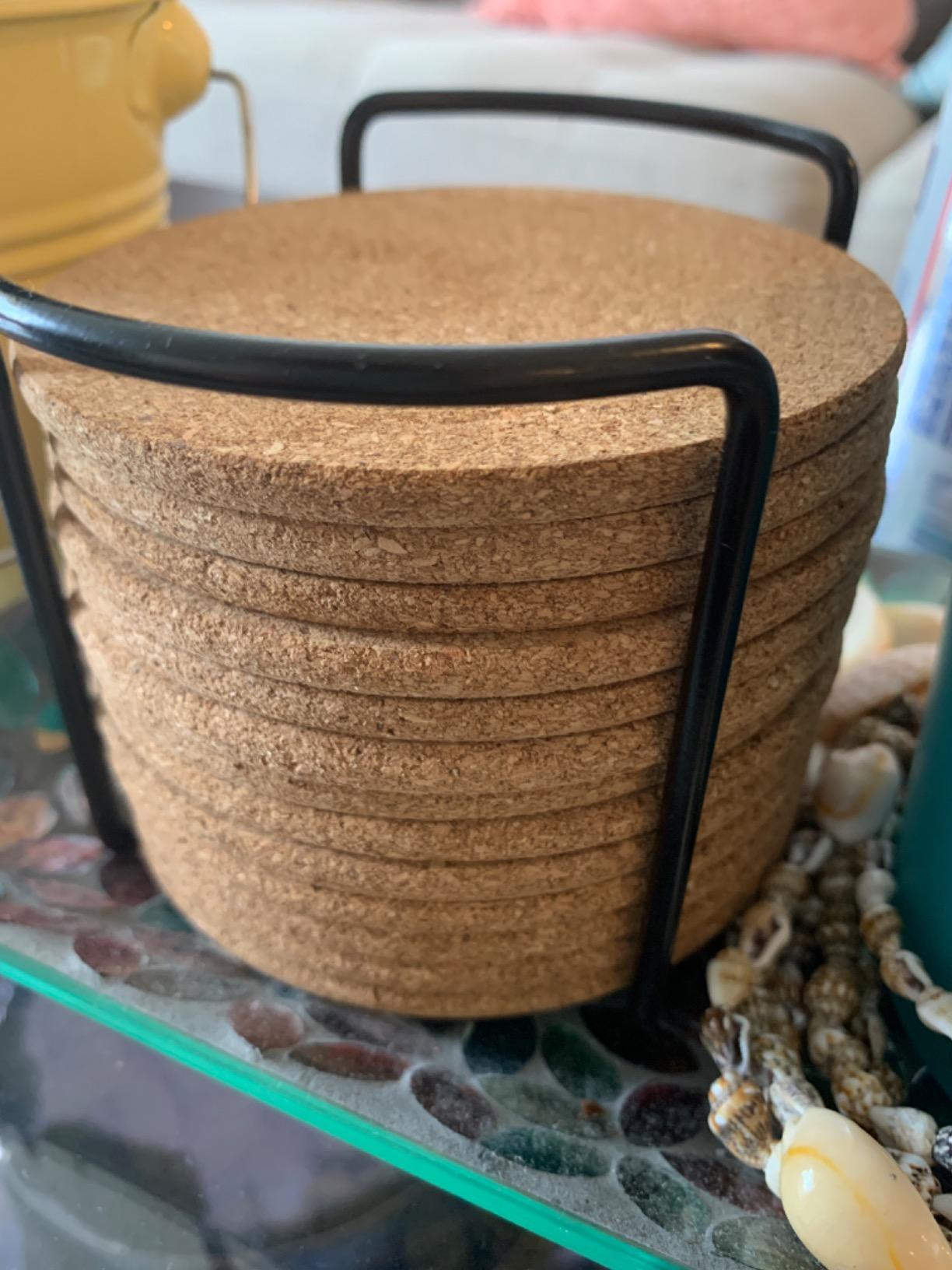 Cork Coasters for Drinks with Metal Holder - 16 Pcs Round 4 inch Drink Coaster Thick Absorbent Heat-Resistant Saucer - Used for Cold Hot Beverages Glasses Mugs Cups Plants Apartment Decor Bar Table customer photo 2