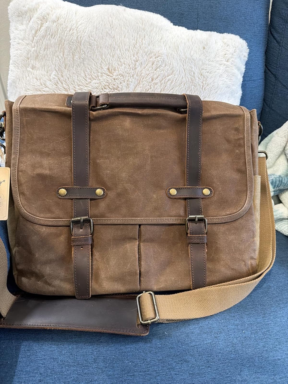 NEWHEY Mens Messenger Bag 15.6 Inch Business Office Work Briefcase Brown customer photo 2
