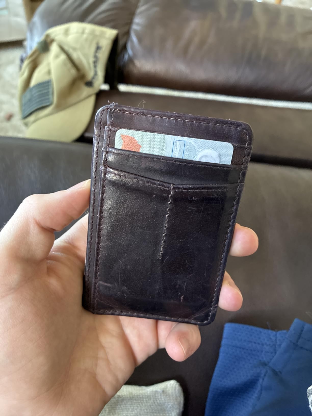 Slim Minimalist RFID Leather Wallet, Front Pocket Card Holder, Mid Brown customer photo 2