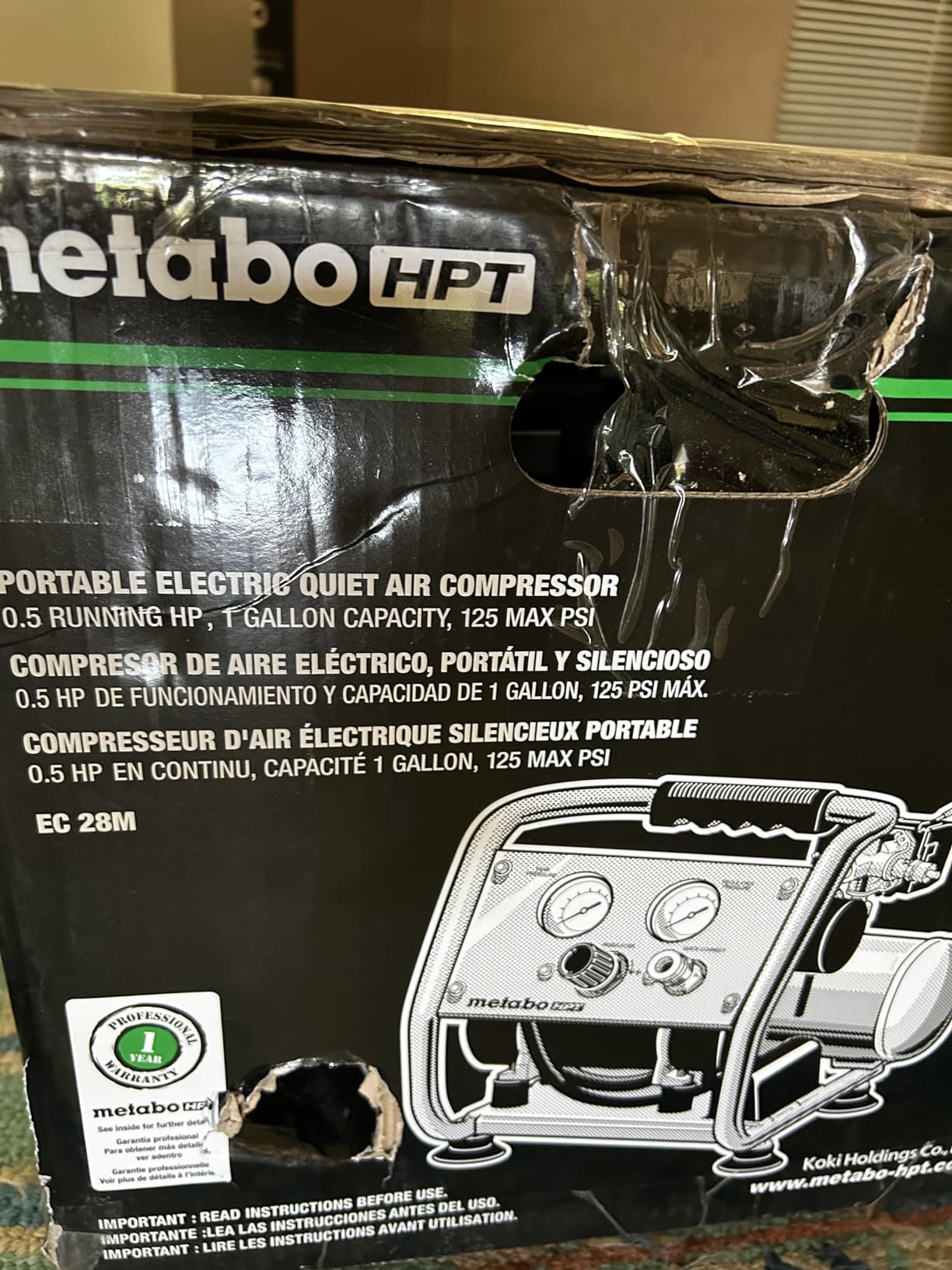 Metabo HPT Quiet Air Compressor, Portable 1 Gallon Oil-Free Air Compressor, Ultra-Quiet Operation at 59 dB, Universal Quick Coupler for Fast Tool Changes, Compact and Lightweight, EC28M customer photo 1