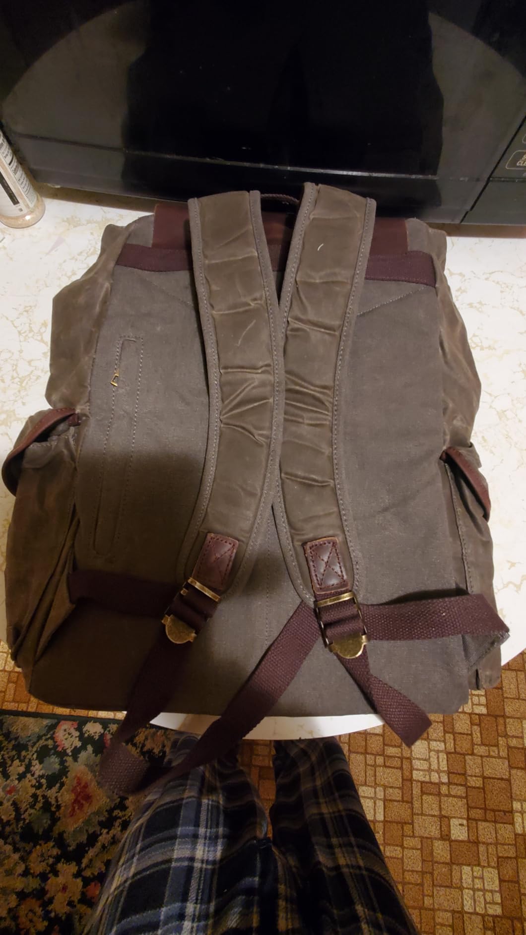 WUDON Leather Backpack for Men, Waxed Canvas Shoulder Rucksack Carry-On Travel Backpack customer photo 2