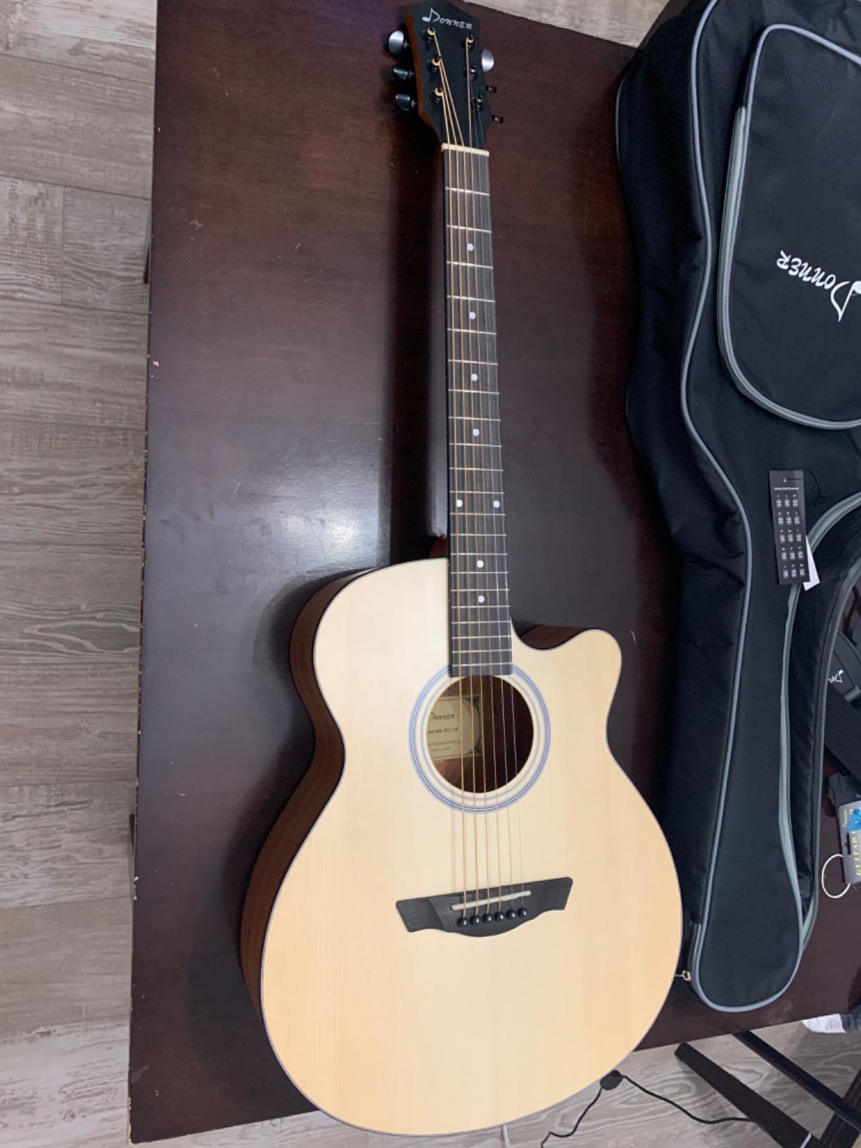 Donner Acoustic Guitar for Beginner Adult 36'' Dreadnought 3/4 Size Black Guitar Bundle Package Kit Travel, Spruce Wood With Gig Bag Capo Tuner Strap String Guitar Picks DAG-1MB/DAT-110D customer photo 2