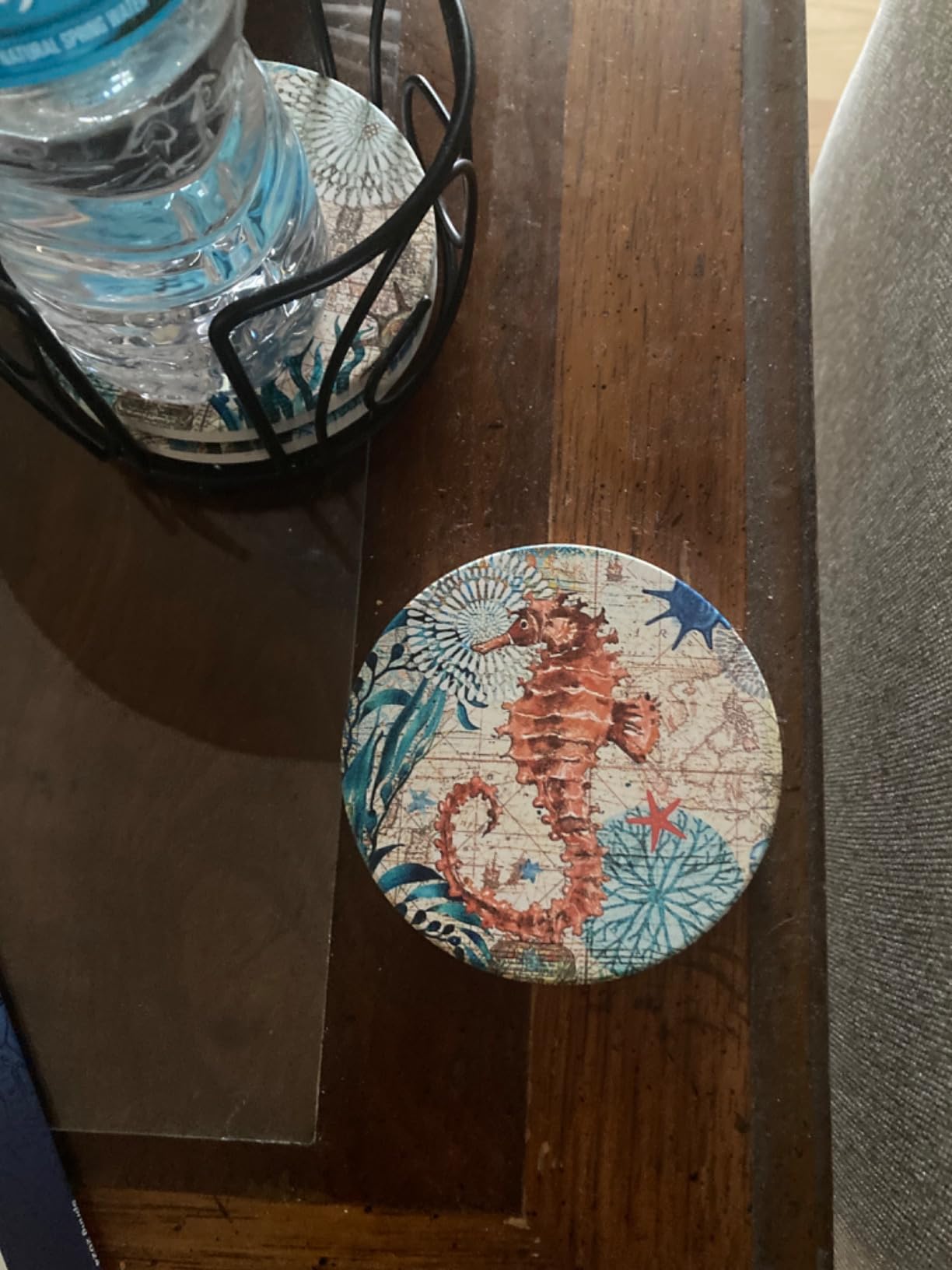 Teivio Absorbing Stone Sea Ocean Life Coasters for Drinks, Cork Base with Holder,Coastal Decor Beach Theme Tropical,for Housewarming Apartment Kitchen Bar Decor, For Wooden Table Coffee table,Set of 8 customer photo 1