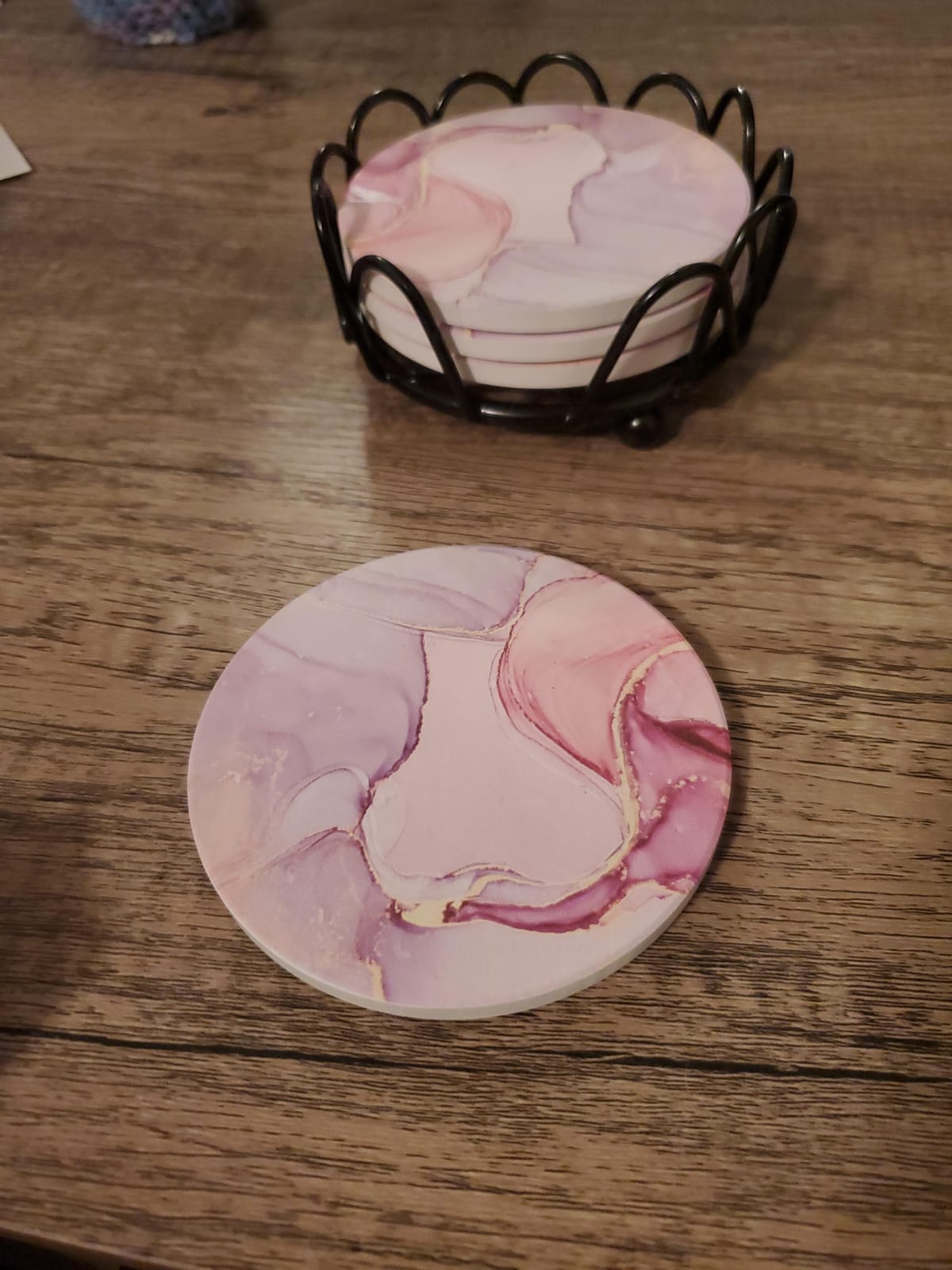 Lahome Forest Pattern Coasters - Round Drinks Absorbent Stone Coaster Set with Ceramic Stone and Cork Base for Kinds of Mugs and Cups (Forest, 4) customer photo 1