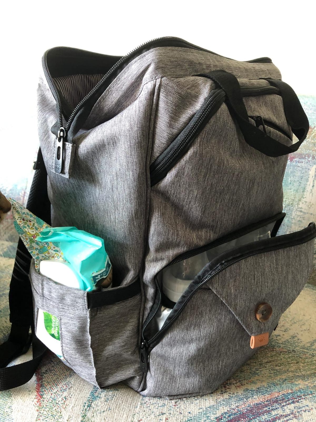 Hap Tim Diaper Bag Backpack,Large Capacity Travel Back Pack Maternity Baby Nappy Changing Bags, Double Compartments with Stroller Straps,Waterproof,Grey Black(US7340-GB) customer photo 2
