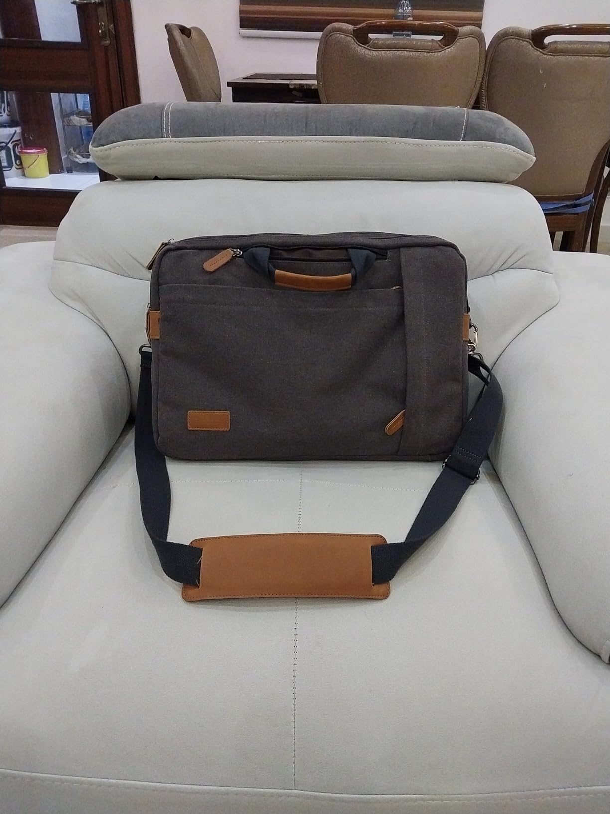 ESTARER Laptop Computer Bag for Men 3 In 1, 17-17.3 Inch Laptop Messenger Bag for Business/Work/Travel, Convertible Backpack Briefcase Water resistant Canvas Laptop Backpack (Grey) customer photo 1
