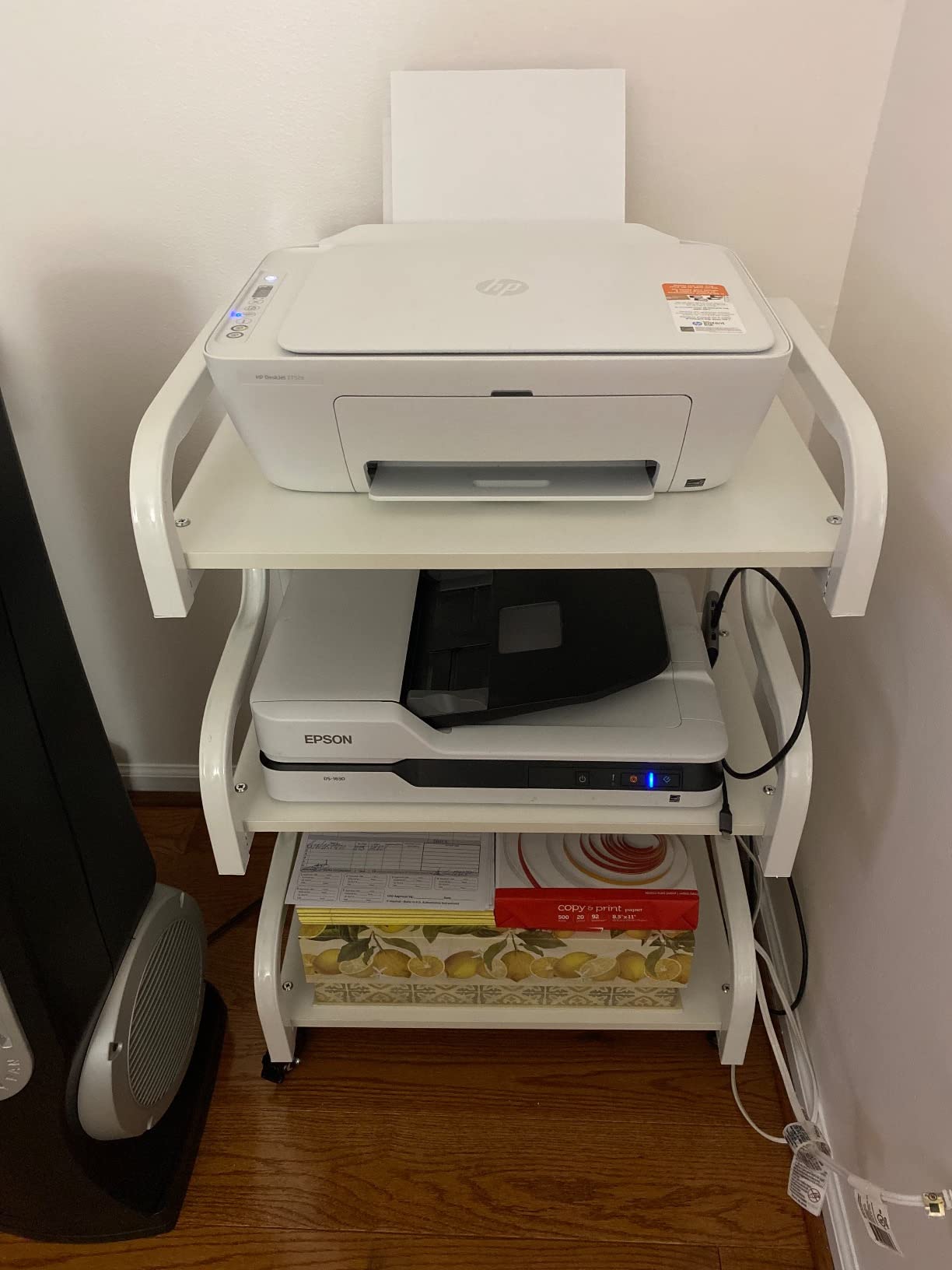 Natwind Stylish 3 Tier Printer Stand, Office Desk Side Storage Shelf, White, Rolling Printer Cart with Wheels, Multi-Functional Storage Organizer Stand for Home Office customer photo 2