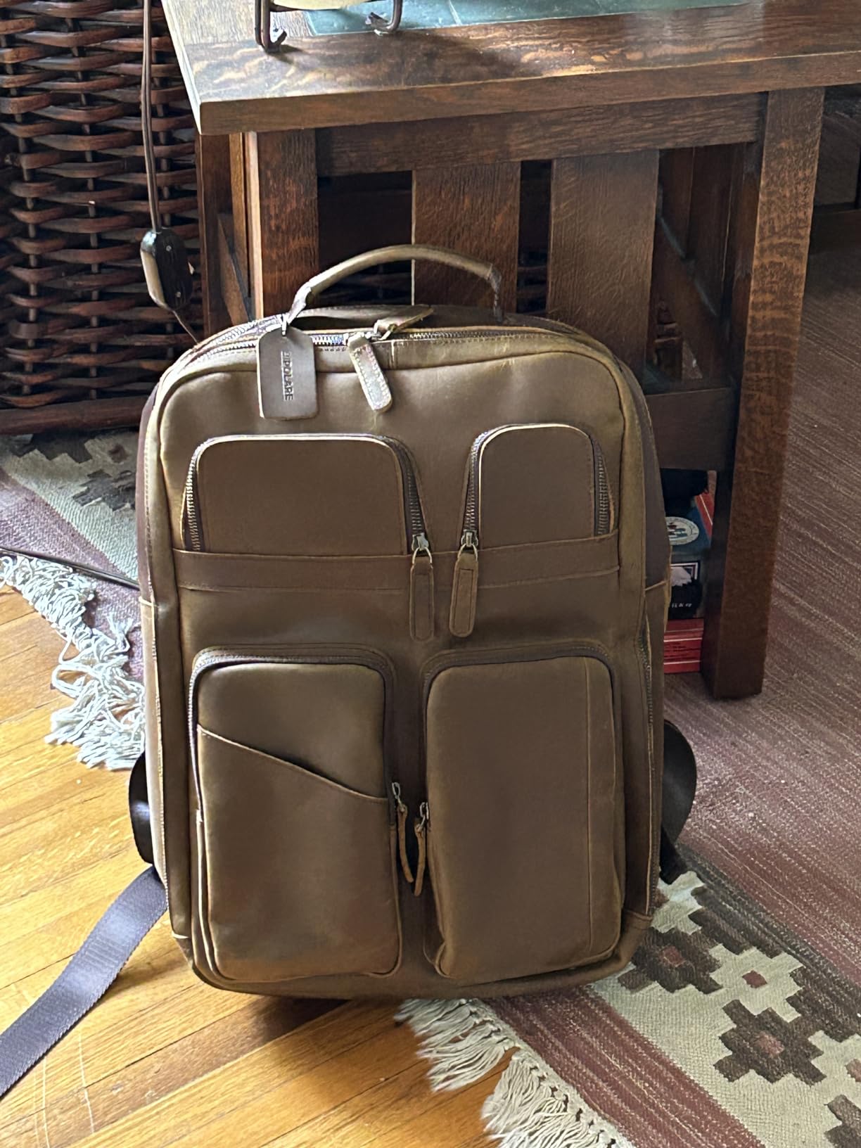 Polare 17.3 Inch Full Grain Leather Backpack for Men and Women Multi Pockets Business Travel Laptop Rucksack (Brown) customer photo 2