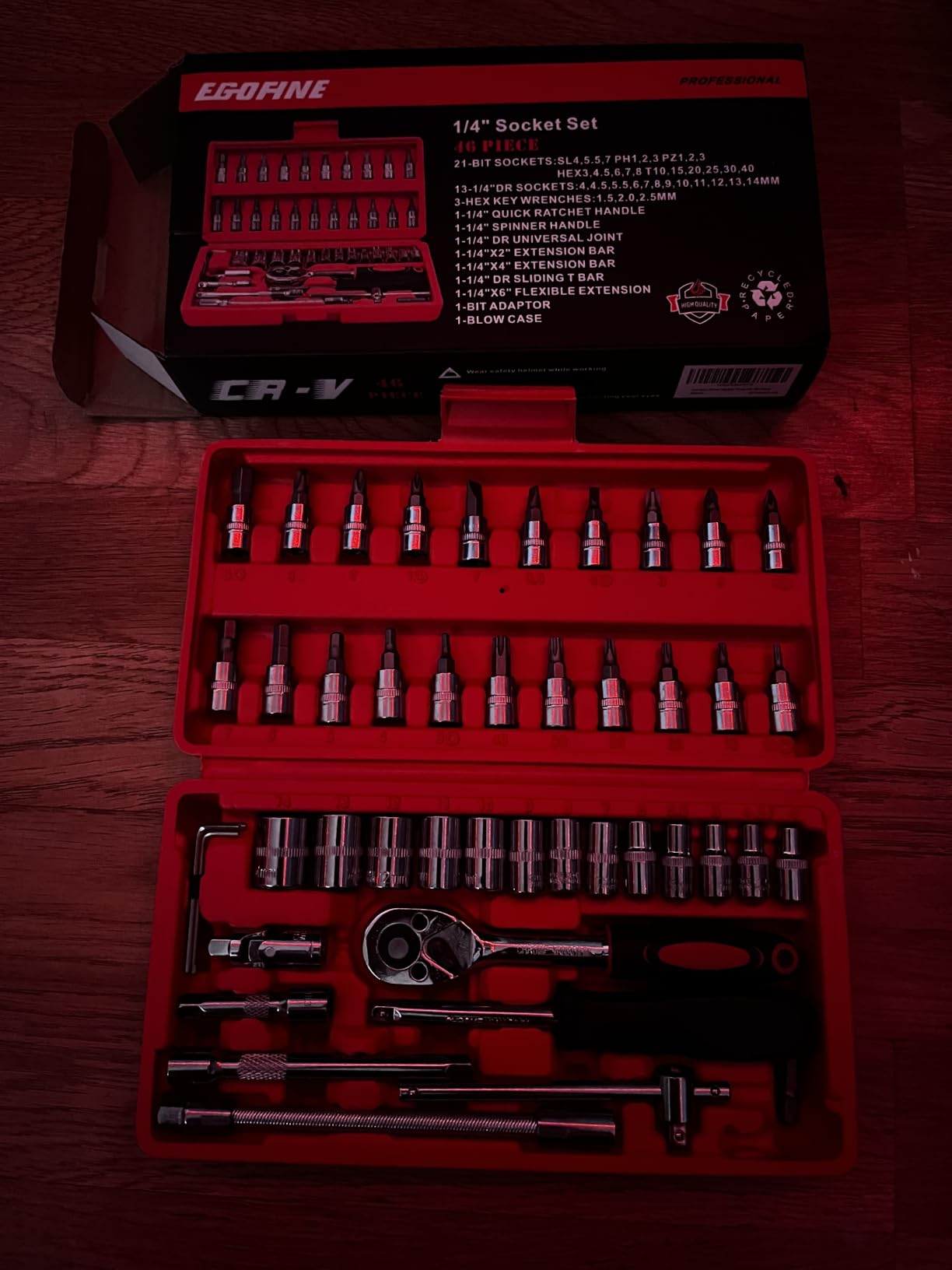 Egofine 46 Pieces 1/4 inch Drive Socket Ratchet Wrench Set, with Bit Socket Set Metric and Extension Bar for Auto Repairing and Household, with Storage Case customer photo 1