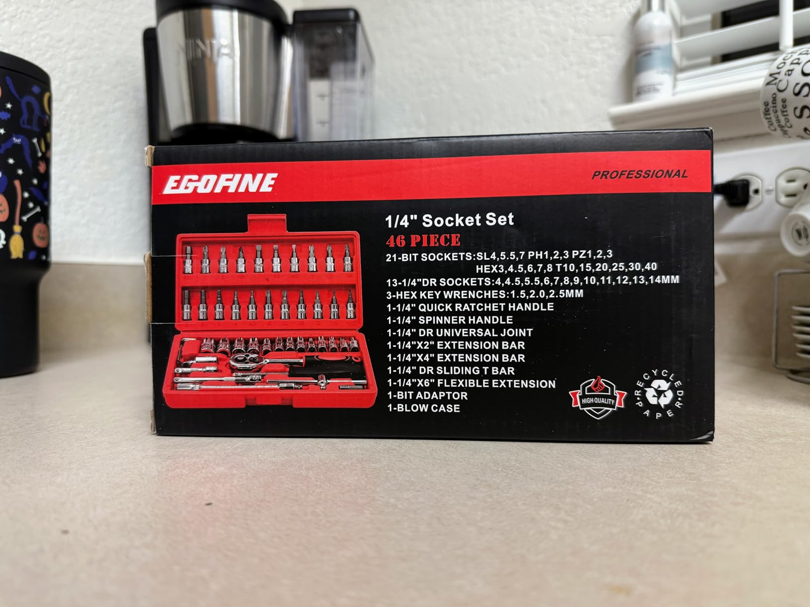 Egofine 46 Pieces 1/4 inch Drive Socket Ratchet Wrench Set, with Bit Socket Set Metric and Extension Bar for Auto Repairing and Household, with Storage Case customer photo 2