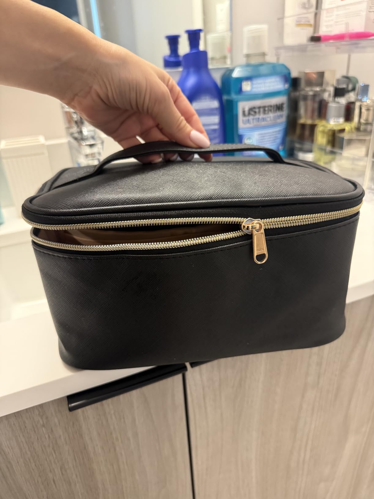 OCHEAL Makeup Bag, Portable Cosmetic Bag Black Make up Case Toiletry Bag customer photo 2