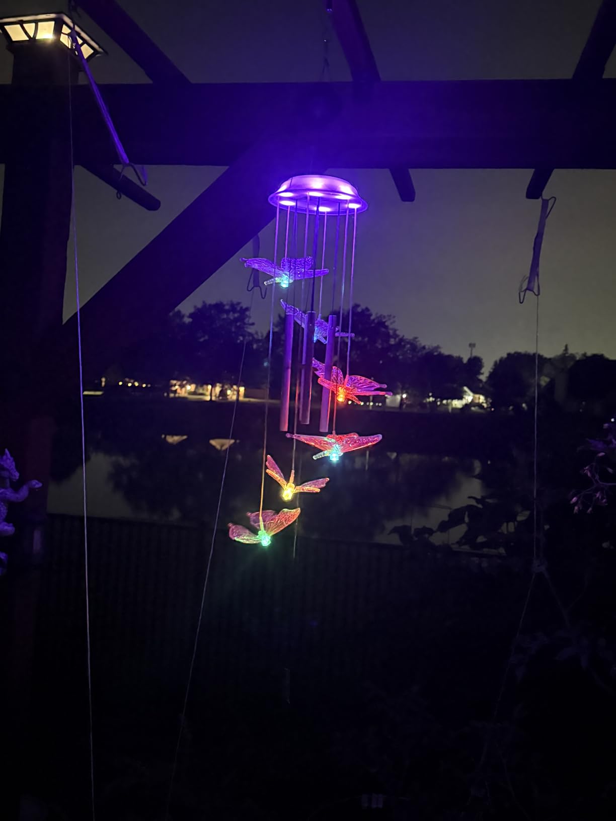 Lightalent Solar Butterfly Wind Chimes, Gifts for Mom Women | Glowing Top, 4 Iron Tubes, Changing Colors LED Wind Chime for Outside, Outdoor Decor Mobile for Garden Yard (Purple) customer photo 2