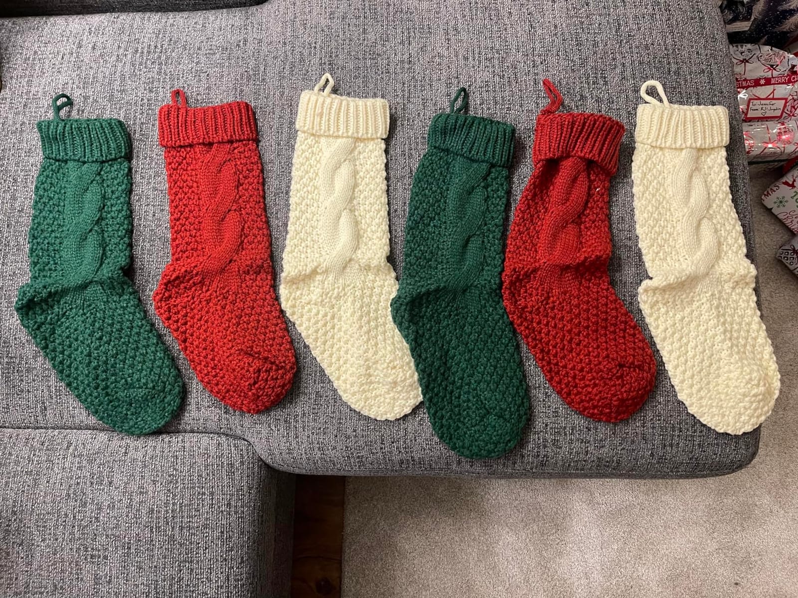 Hommtina Christmas Stockings, Personalized Christmas Stockings 18 Inches Large Size Cable Knitted Stocking Gifts (6pcs red&Green) customer photo 1