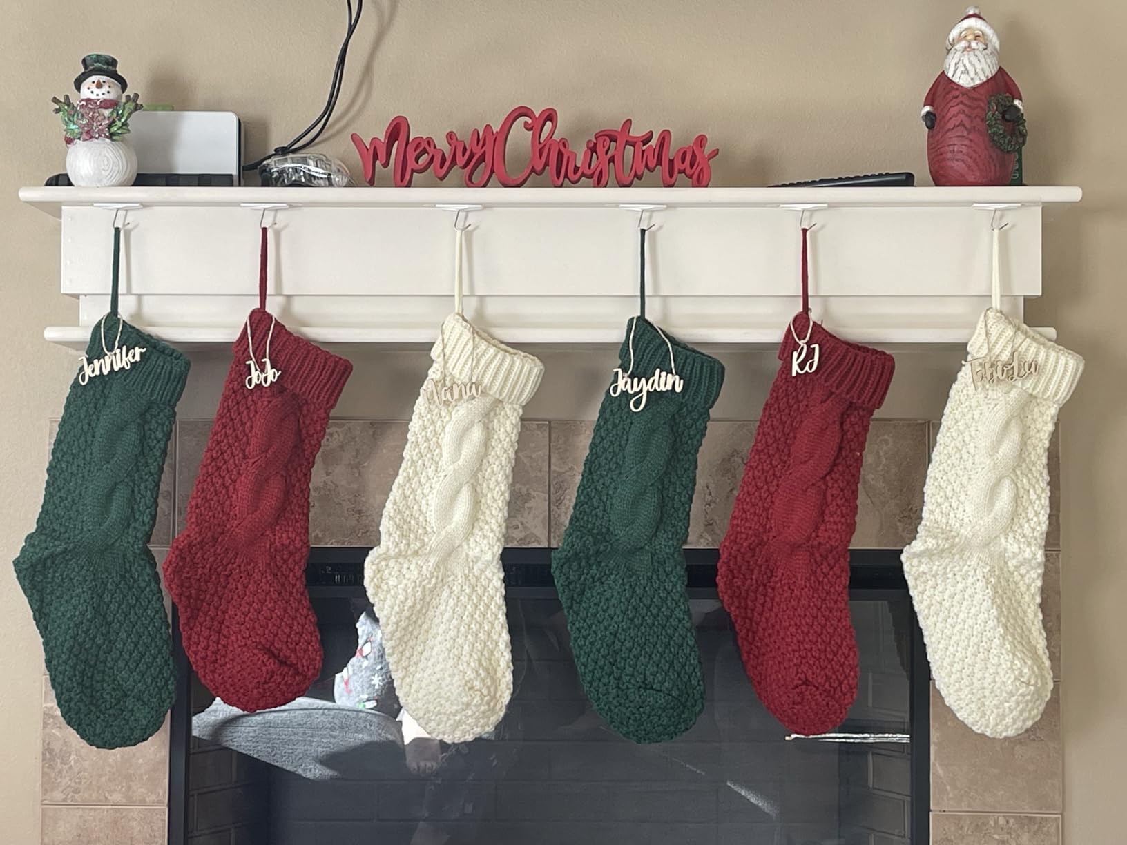 Hommtina Christmas Stockings, Personalized Christmas Stockings 18 Inches Large Size Cable Knitted Stocking Gifts (6pcs red&Green) customer photo 2