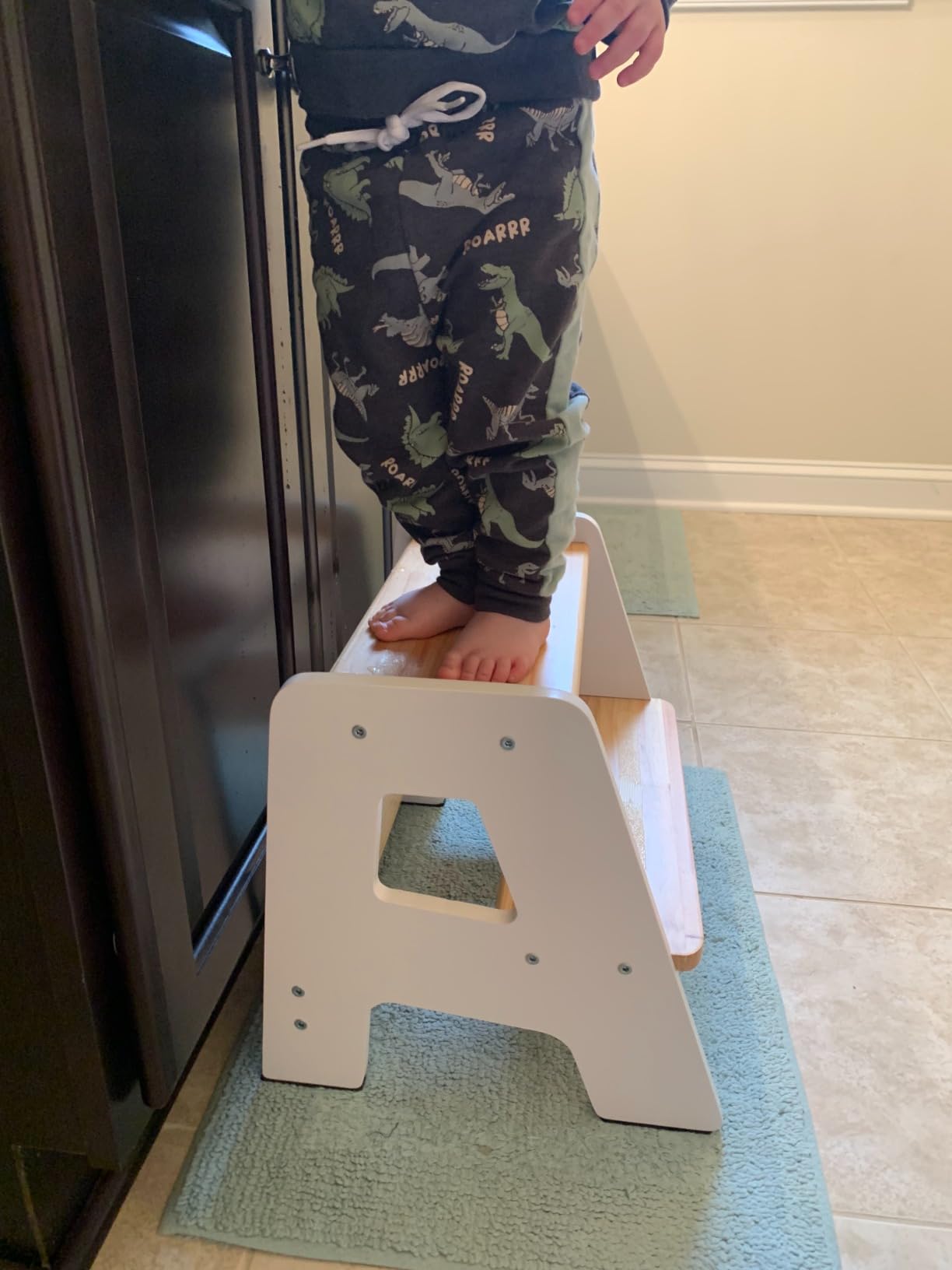 2-Step Wooden Toddler Step Stool for Bathroom Sink & Kitchen Use - White | Non-slip steps and padded feet for extra stability. Lightweight to carry, safely supports ages 2+ and adults up to 250 lbs. customer photo 1