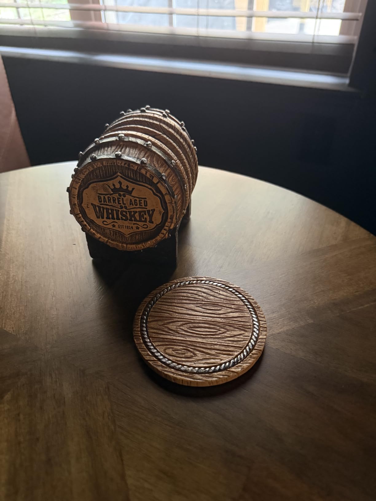 Cabin Obsession Whiskey Barrel Coaster Set – Handcrafted Whiskey Barrel Decor for Whiskey Lovers and Man Cave Gifts for Men - 6 Full Size Whiskey Coasters with Barrel Style Holder for Man Cave Décor customer photo 1