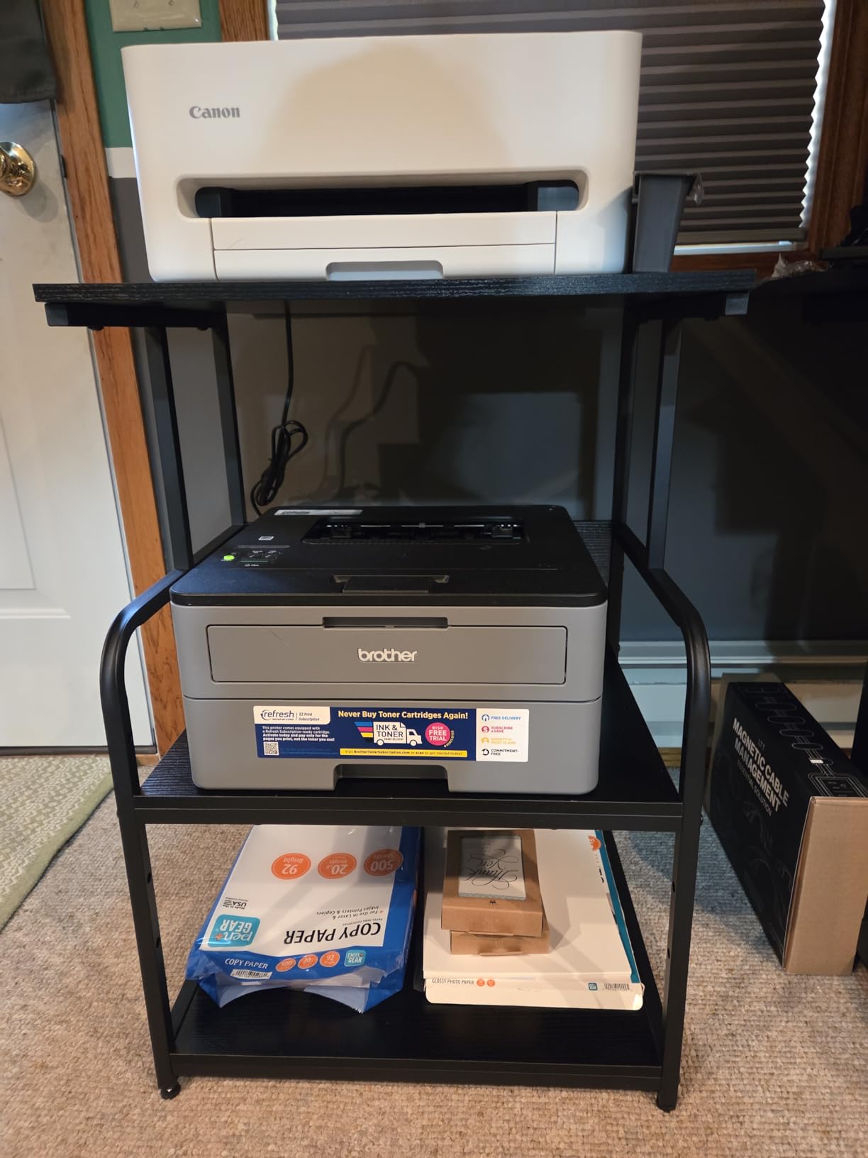Arbuxzuy Printer Stand with Storage Shelf, 3 Tier Printer Cart with Wheels, Mobile Printer Table for Home Office, Industrial Style (White) customer photo 1
