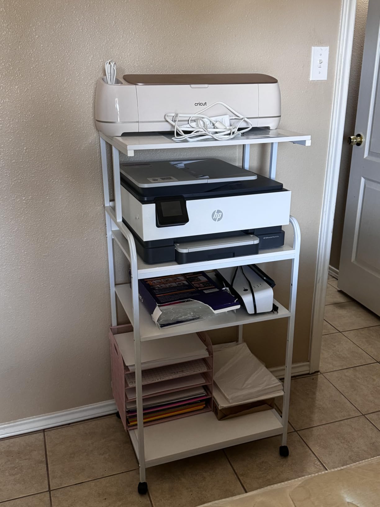 Arbuxzuy Printer Stand with Storage Shelf, 3 Tier Printer Cart with Wheels, Mobile Printer Table for Home Office, Industrial Style (White) customer photo 2