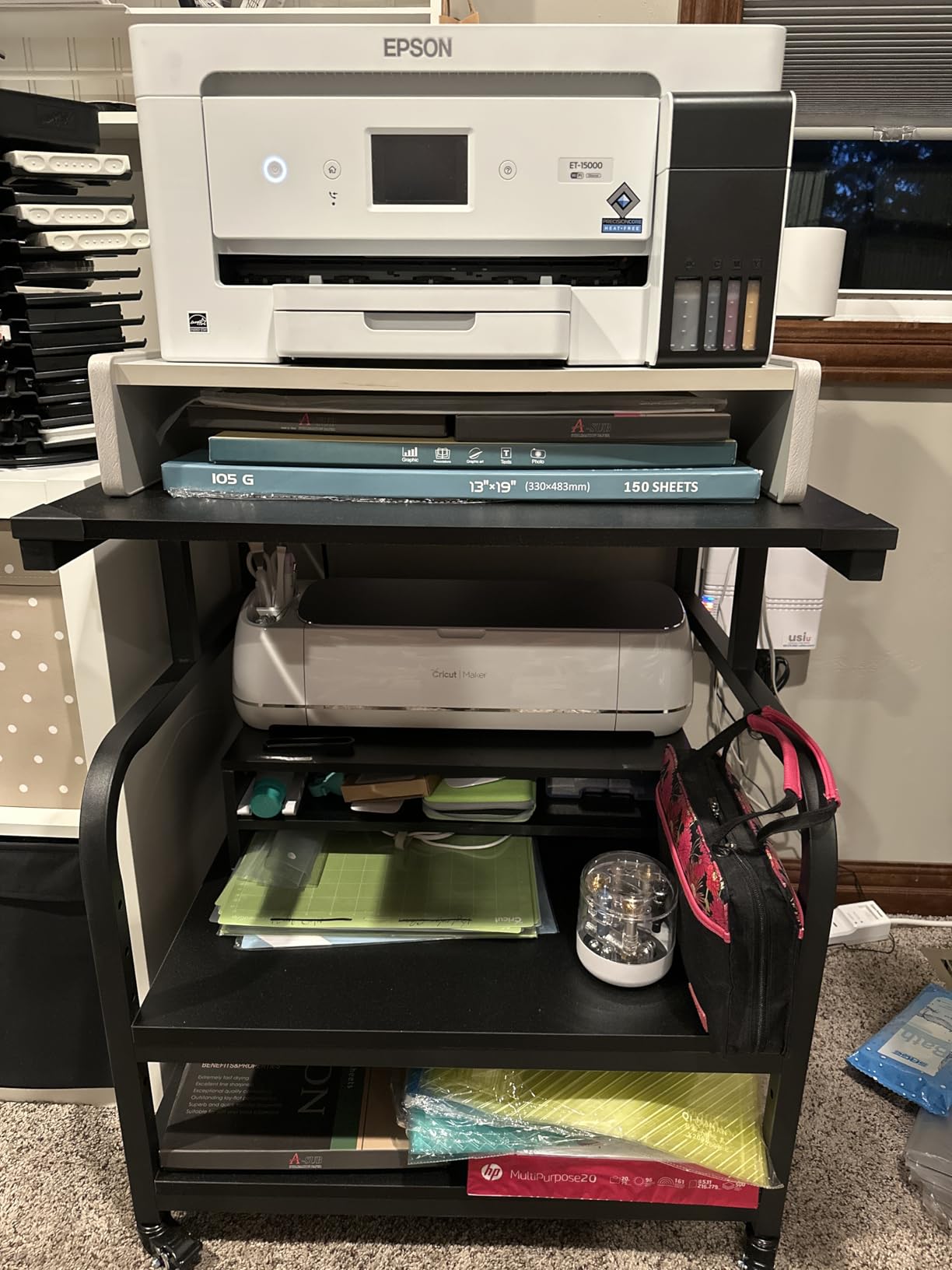 Fannova 32.3 Inch Wide Extra Large Printer Stand with Adjustable Storage Shelf, Heavy Duty Printer Table with Industrial Wheels, 3 Tier Rolling Cart for 3D Printers Wide Format Printers, Rustic Brown customer photo 2