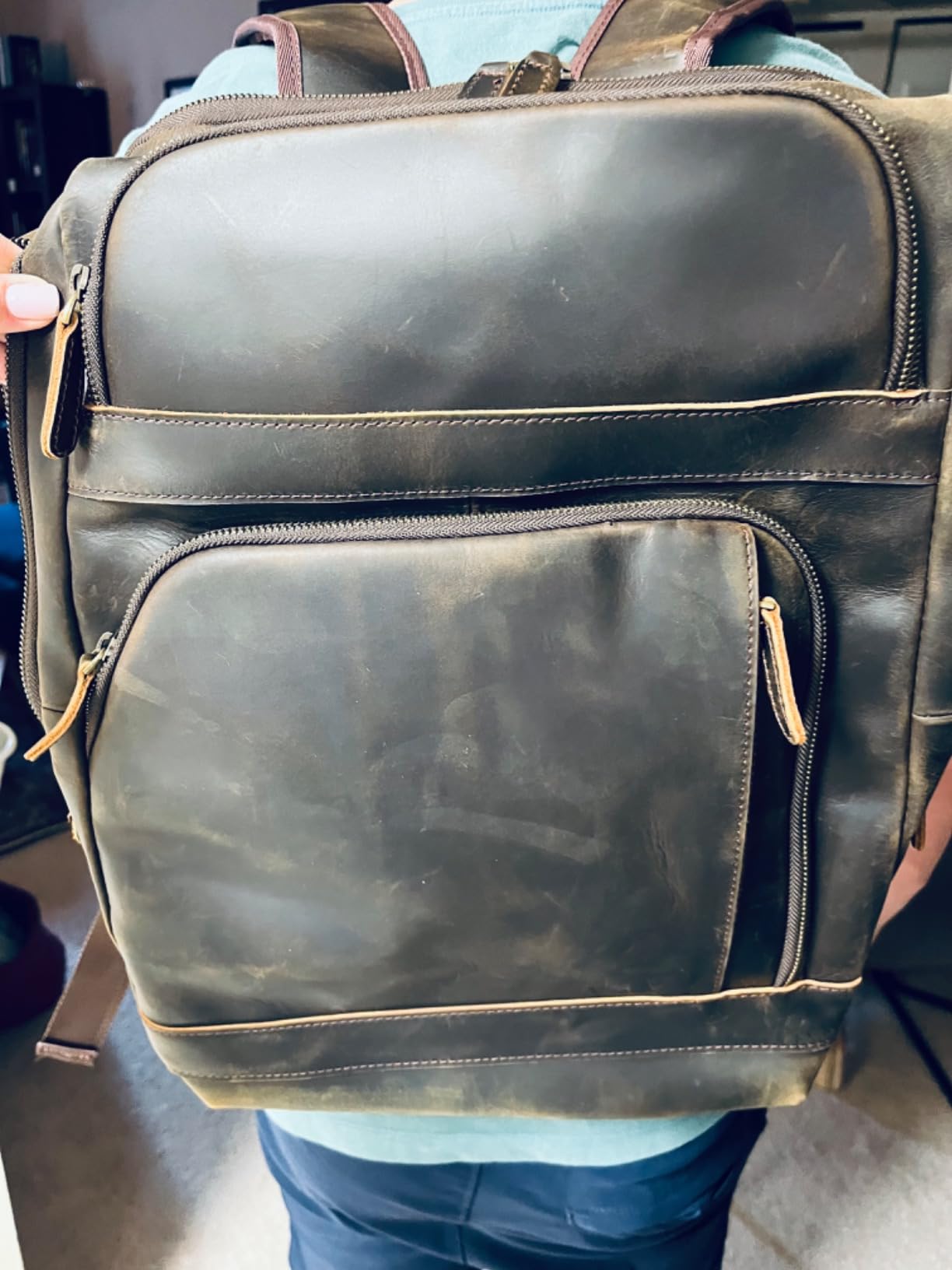 Masa Kawa Brown Leather Laptop Backpack for Men 16 Inch Compute Work Bag customer photo 1