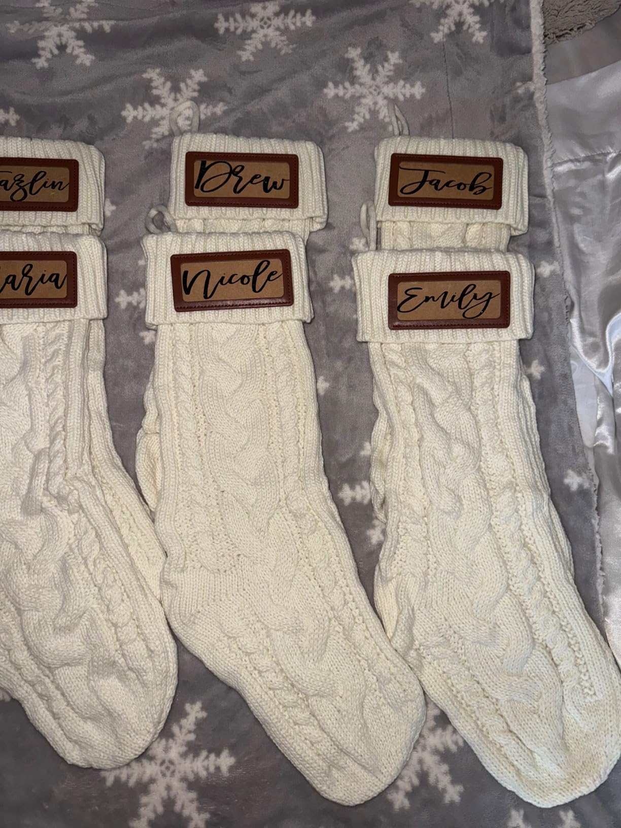 steo spce 4 Pack Personalized Christmas Stocking with Leather Patches Custom Name Family Christmas Stockings, 18.5” Large Knitted Xmas Stockings for Kids, Holiday and Fireplace Party Decoration customer photo 2
