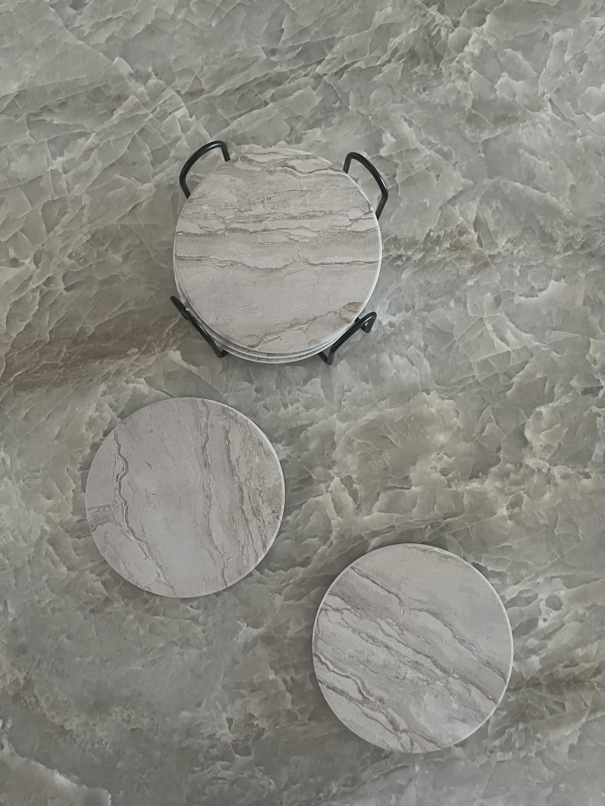 LlFVER Coasters Set of 8, Absorbent Drink Coaster with Holder, Marble Style Ceramic Stone Coasters for Drinks Coffee Tabletop Protection, Modern Furniture Coaster for Home Decor House Warming Gifts customer photo 2
