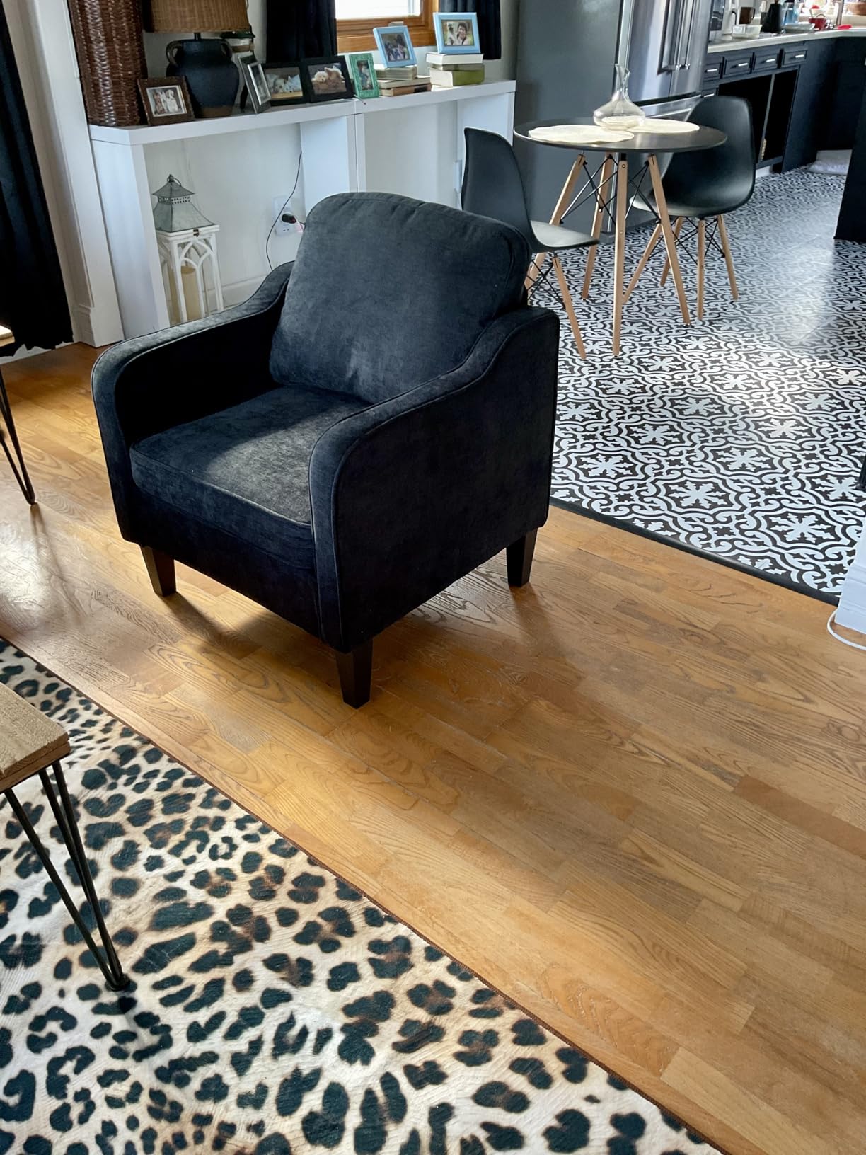 Accent Chair for Living Room, Mid Century Modern Reading Chair for Bedroom, Upholstered Armchair with Side Pockets, Comfy Single Sofa Side Chair for Office, Apartment, Small Room, Black customer photo 2