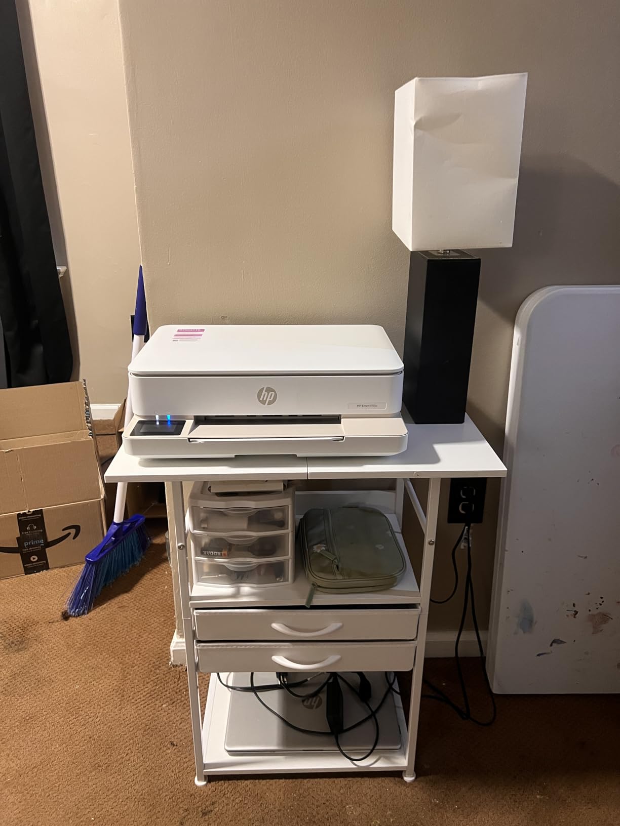 VENNQD Large Printer Stand with Storage Fabric Drawer Under Desk Printer Table with Wheels for Home Office, Printer Cart fit Fax Machine Scanner (White, 3 Tiers) customer photo 2