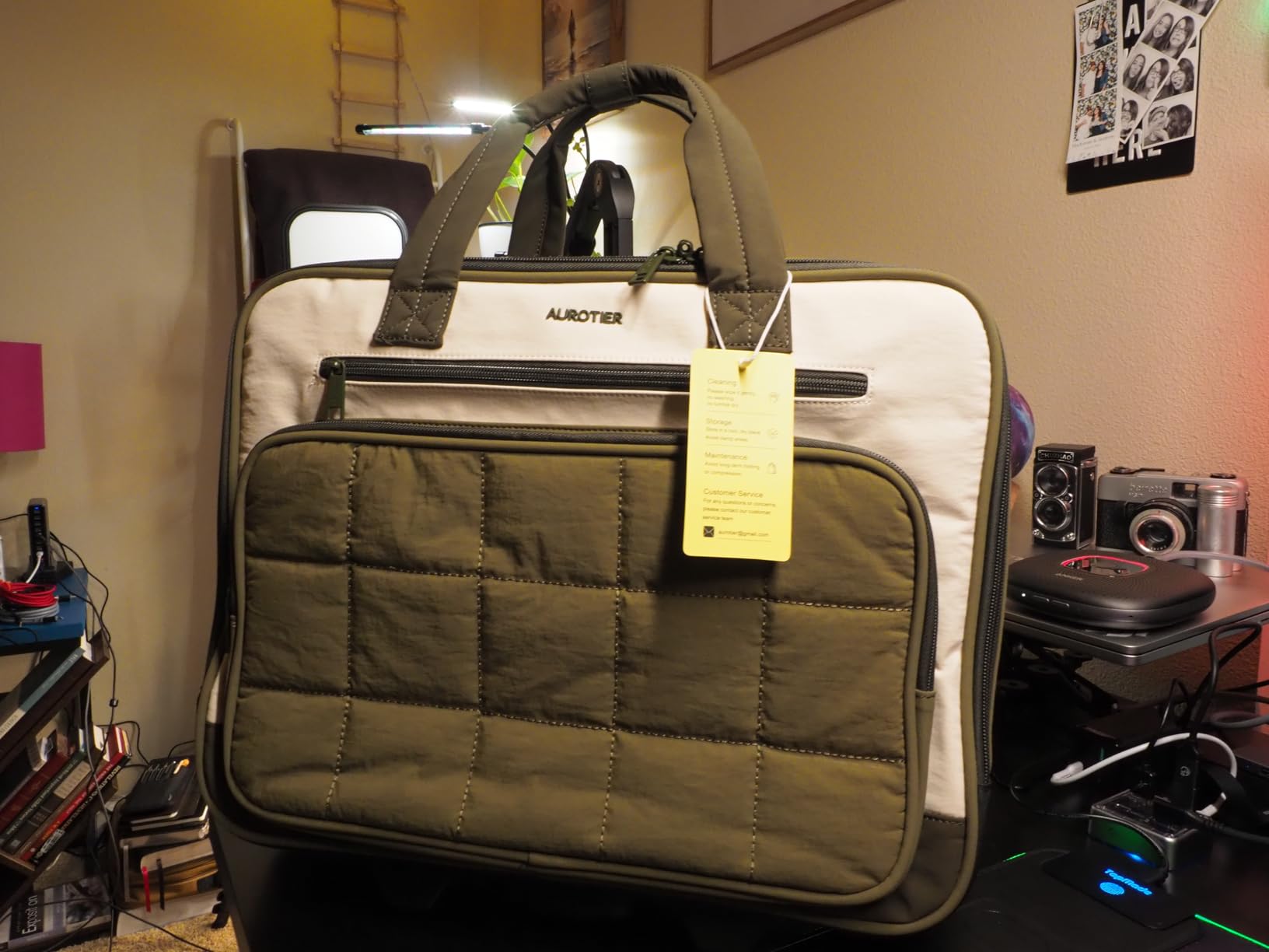 Rolling Puffer Laptop Bag, Rolling Briefcase for Women, Wheeled 16 Inch Computer Bag, Water Resistant Stylish Overnight Underseat Carry On Luggage with Wheels for Work Travel Business,Beige Brown customer photo 2