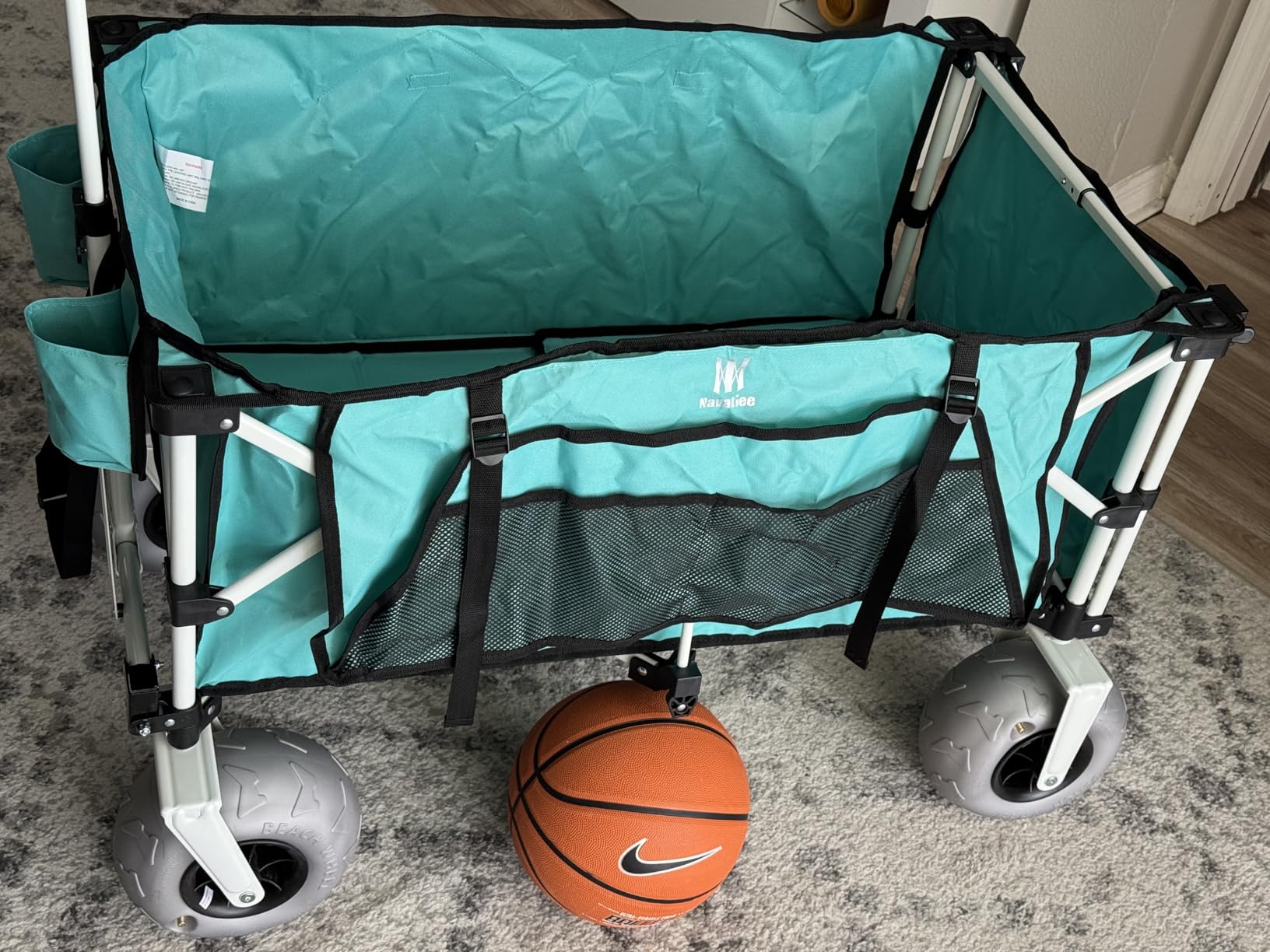 Navatiee 260L Beach Wagon with Extended Tailgate, 440lbs Heavy Duty Beach Cart with 9” Big Balloon Wheels for Sand, Collapsible Folding Wagon with Side Pocket for Outdoor, Light Blue customer photo 2