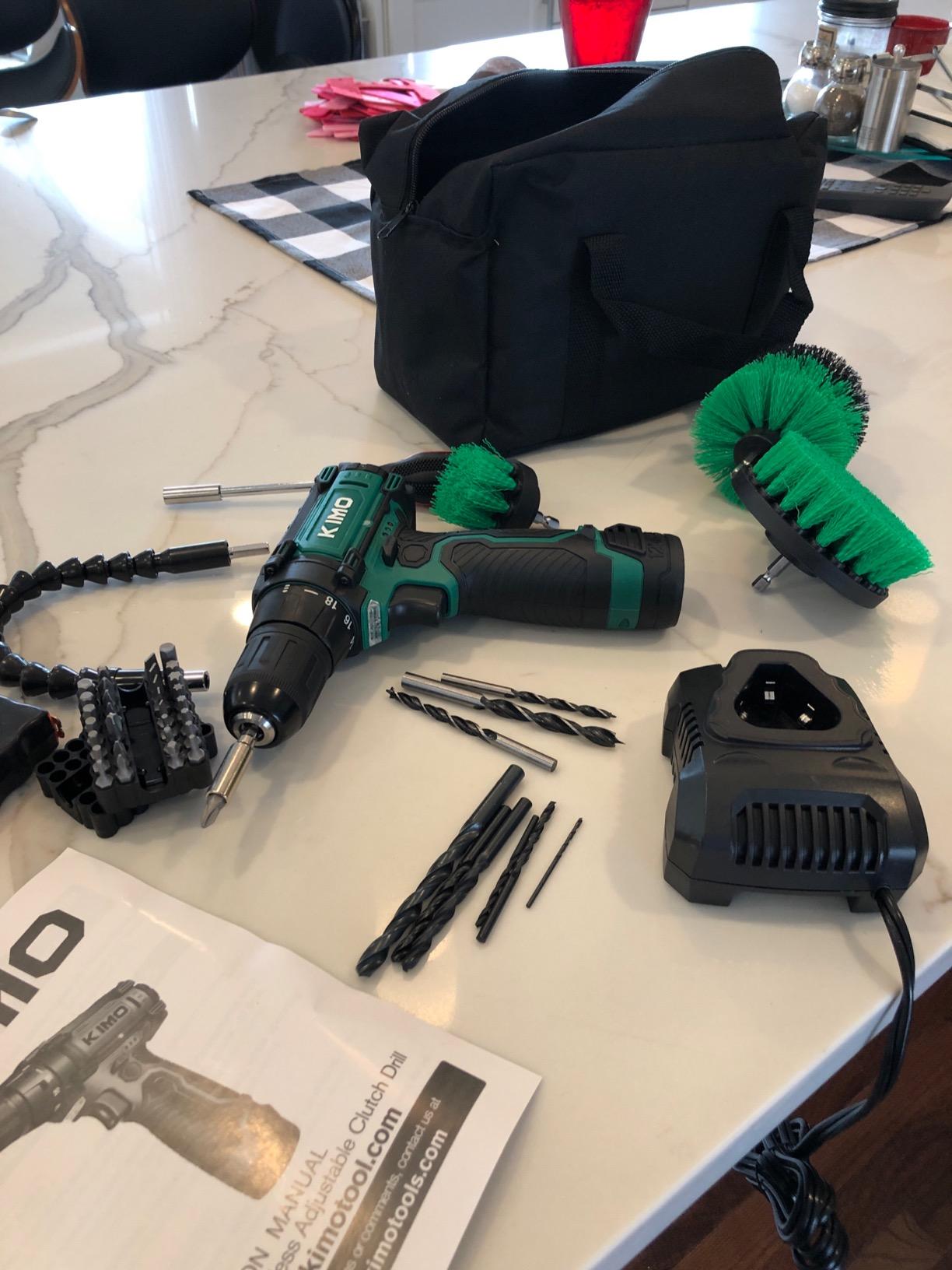 KIMO Impact Wrench 1/2 Cordless, Impact Gun for Car Tire, 20V Impact Driver | 550N.m (410ft-lbs), 4000RPM/3500IPM , 4 Sockets, 9-Piece Drill& Driver Set, Safety Lock, Variable Modes, 4000mAh Battery customer photo 2