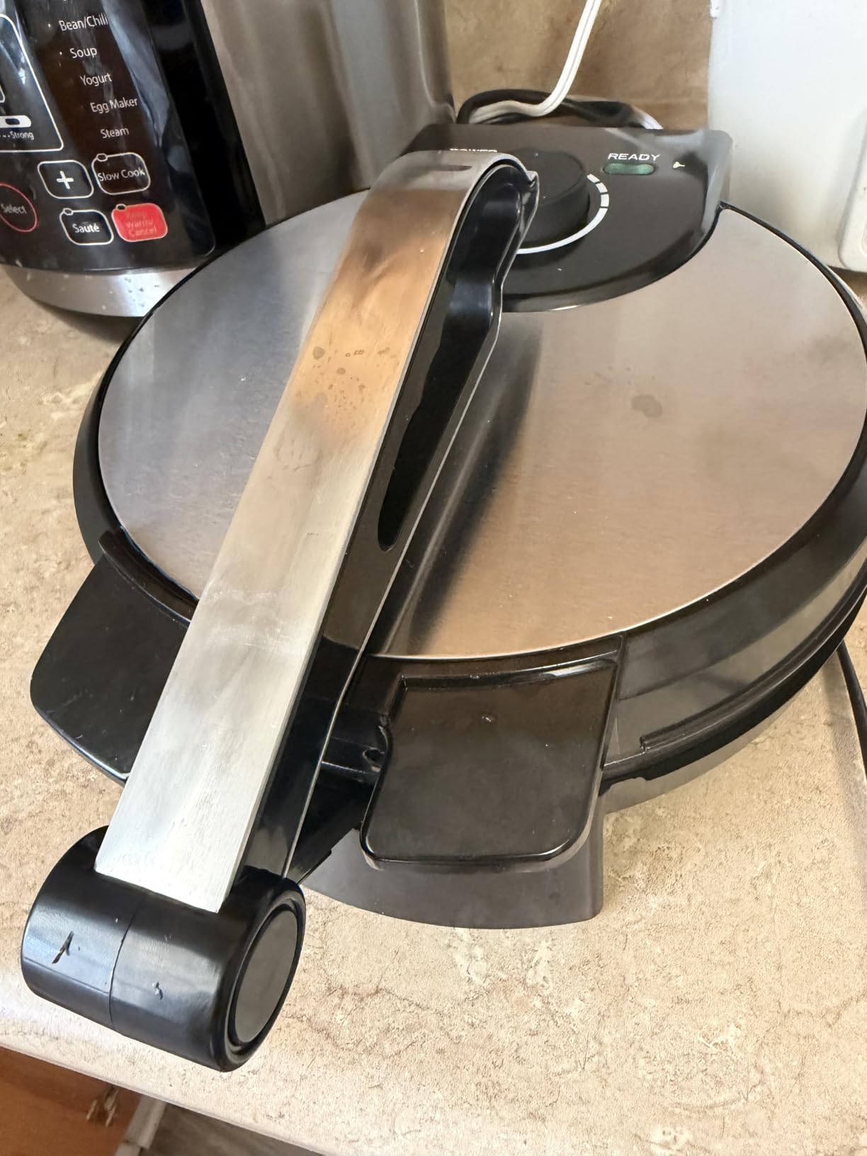 10inch Roti Maker Machine, Non-stick Electric Tortilla Maker with Adjustable Temperature Control and Removable Handle, Press to make Roti, Crepe, Chapati AC 110V 50/60Hz 1200W customer photo 2